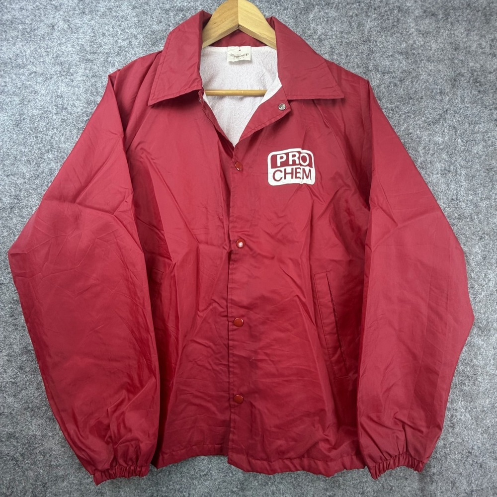Vintage Auburn Sportswear 80s Coach Jacket Medium Red Logo Pro Chem Snap Front